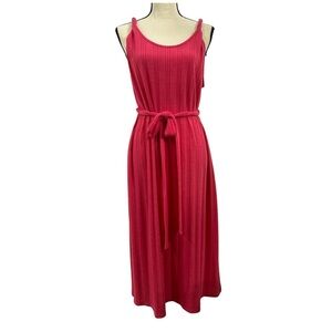 Lane Bryant Pink Ribbed Sleeveless Maxi Knit Belt Dress